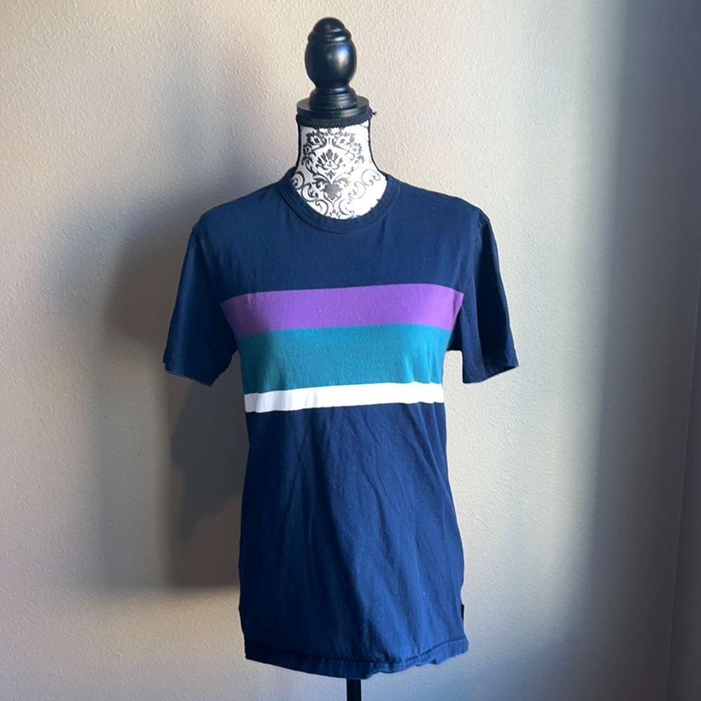 AEO Teal, Purple, & White Striped Navy Crew T-Shirt *2 for $5*